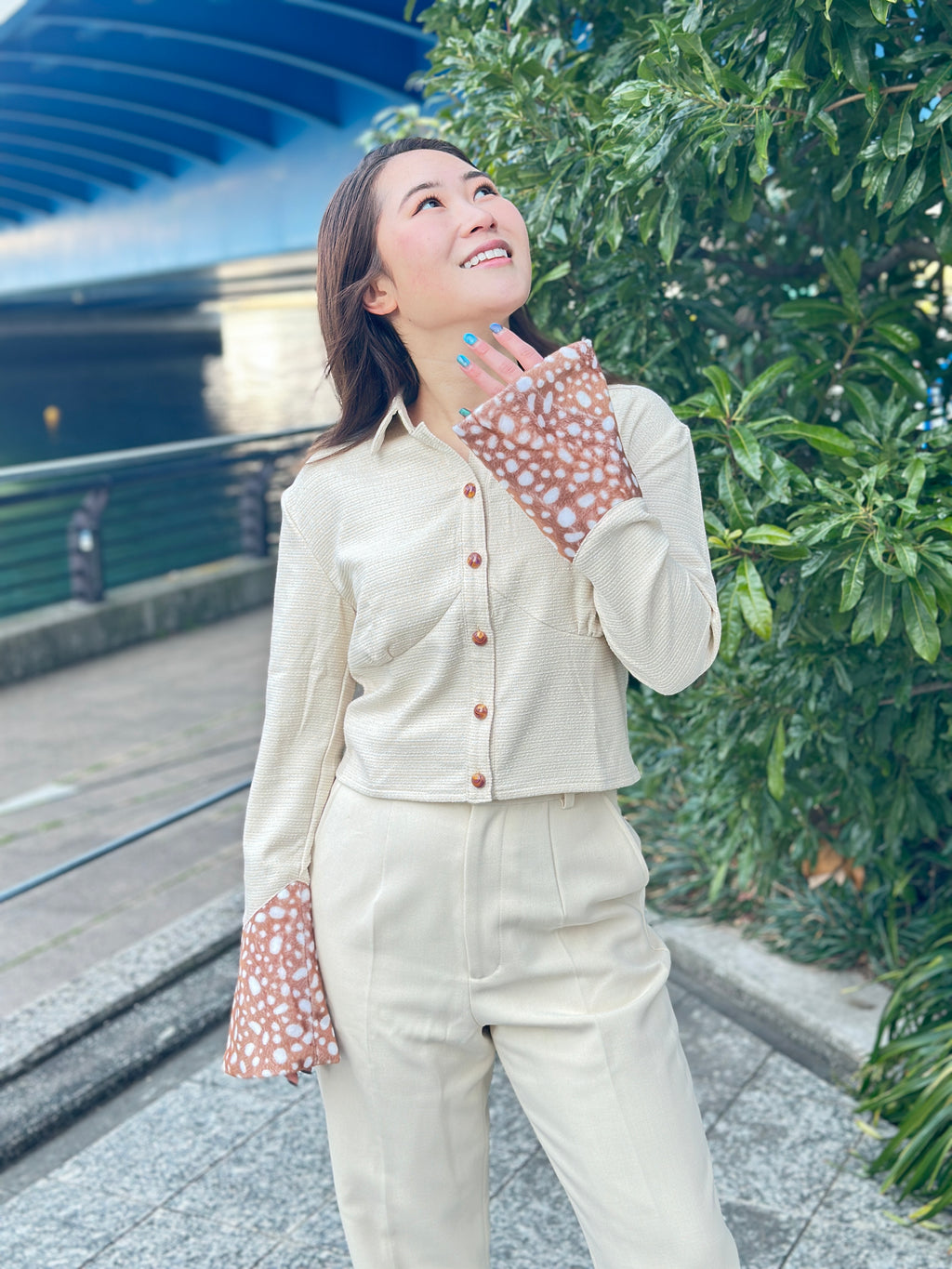 Cream blouse "Shimmery Deer"